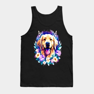 Cute Golden Retriever Surrounded by Beautiful Flowers Tank Top